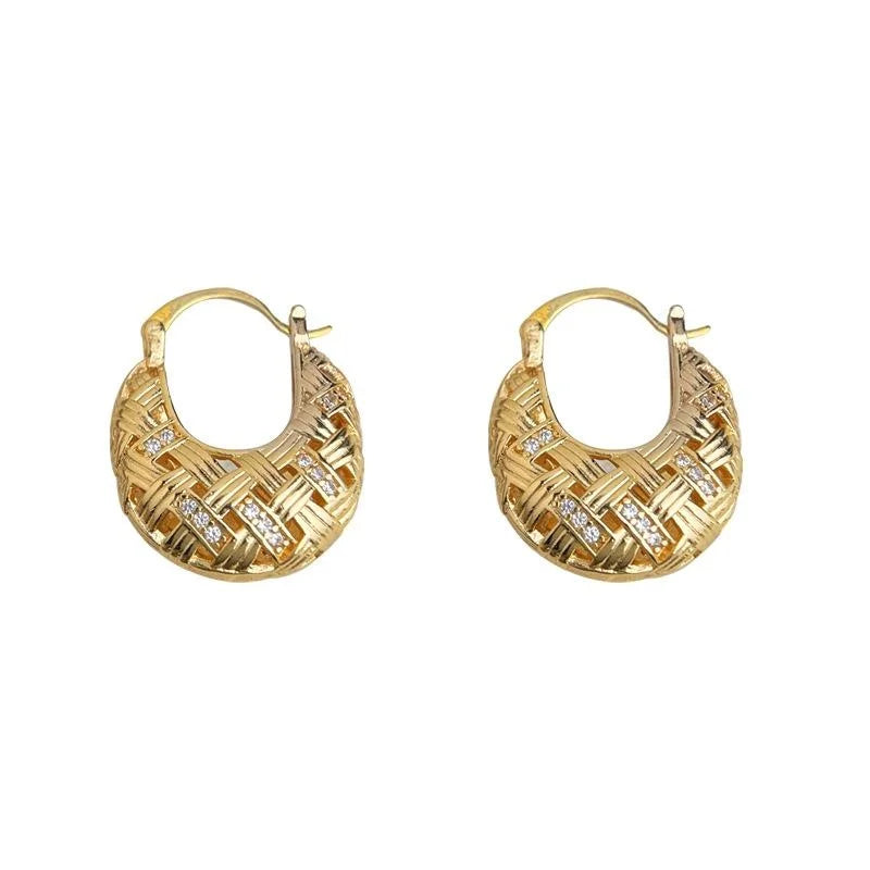 Light Luxury 18K Gold Plated Copper Micro Pave Zircon Geometric Mesh Drop Earrings