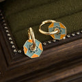 Premium Hand Painted Enamel Copper Geometric Square Flower Petal Drop Earrings For Women
