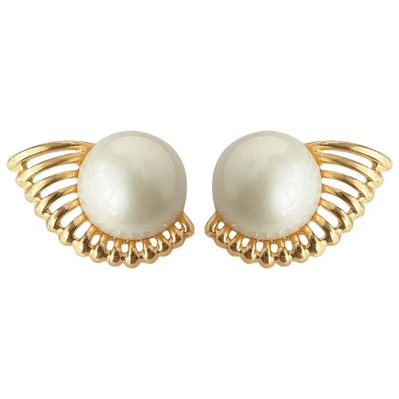 14K Gold Plated Copper Pearl Conch Geometric Hollow French Vintage Drop Earrings