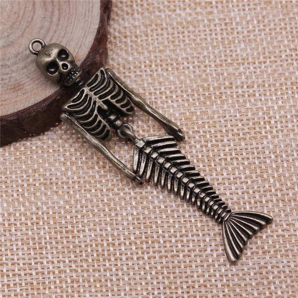 18x74mm 9.4g Multicolor Zinc Alloy Skeleton Mermaid Charm Pendant for DIY Necklace Jewelry Making