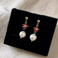 French Vintage Baroque Freshwater Pearl Flower Zircon Stud Earrings For Women