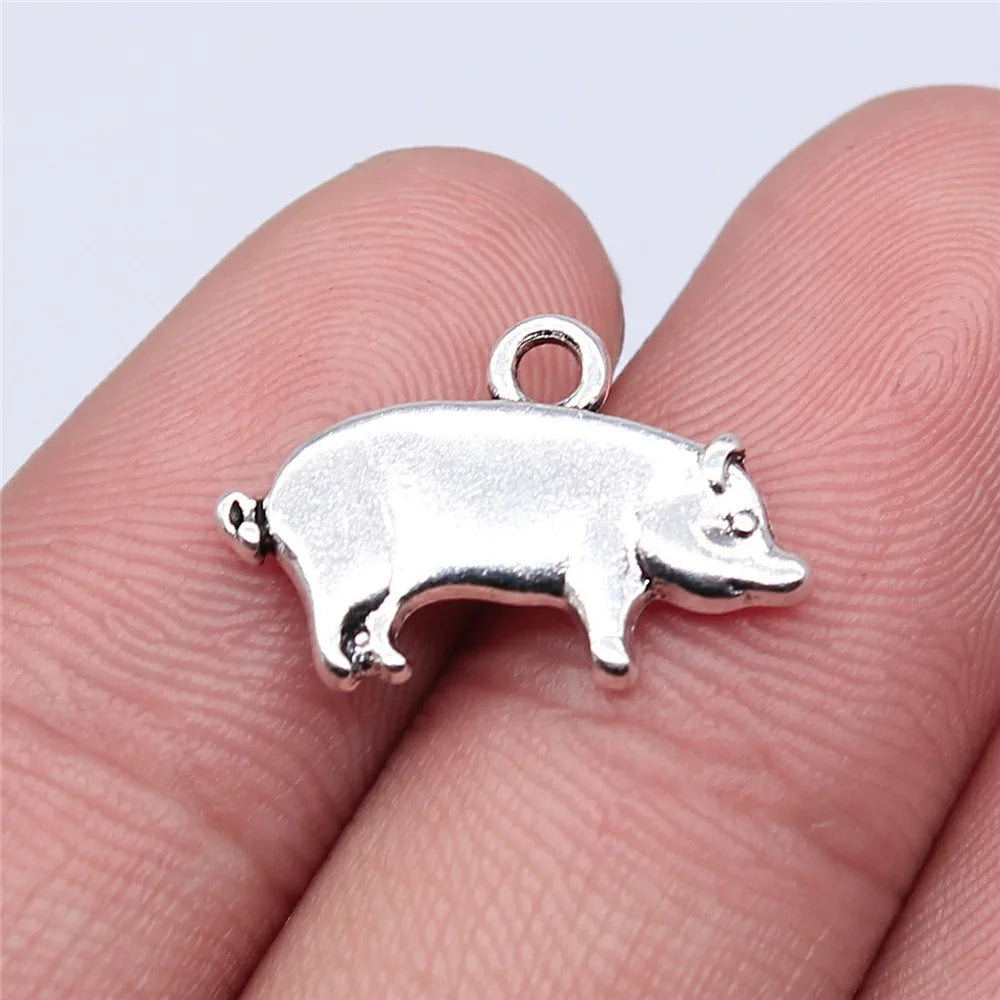 19x12mm 1.5g Antique Silver Zinc Alloy Pig Charm Pendant for DIY Necklace Bracelet Making