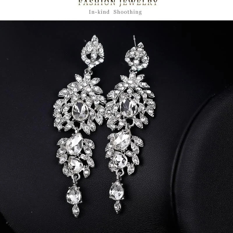 Luxury Rhinestone Crystal Teardrop Chandelier Earrings For Bridal Wedding Party Banquet Gift