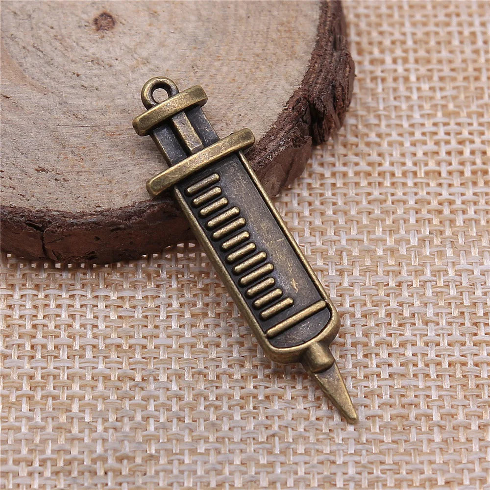 13x43mm 2.7g Multicolor Zinc Alloy Syringe Charm Pendant for Medical Theme Bracelet Necklace Making