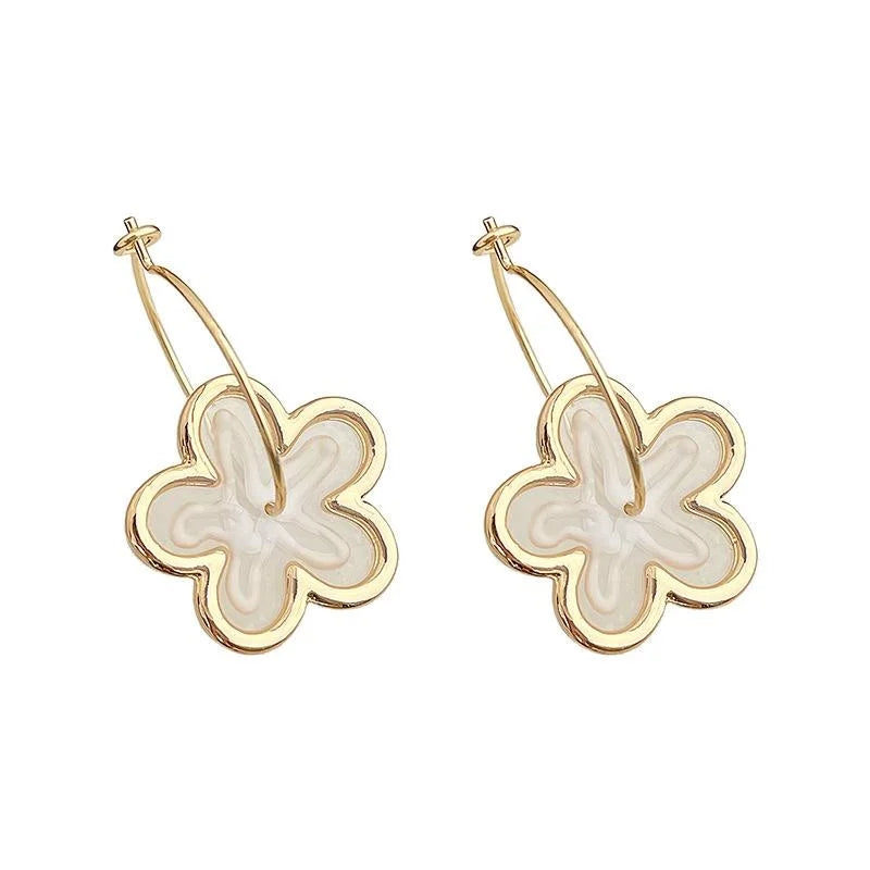 Sweet Floral Copper Hoop Earrings For Women, Elegant Geometric Round Statement Jewelry