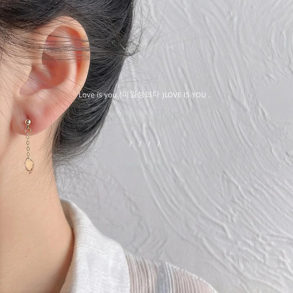 Fresh Green Cat Eye Geometric Line Stud Earrings 14K Plated Copper Asymmetric Summer Jewelry