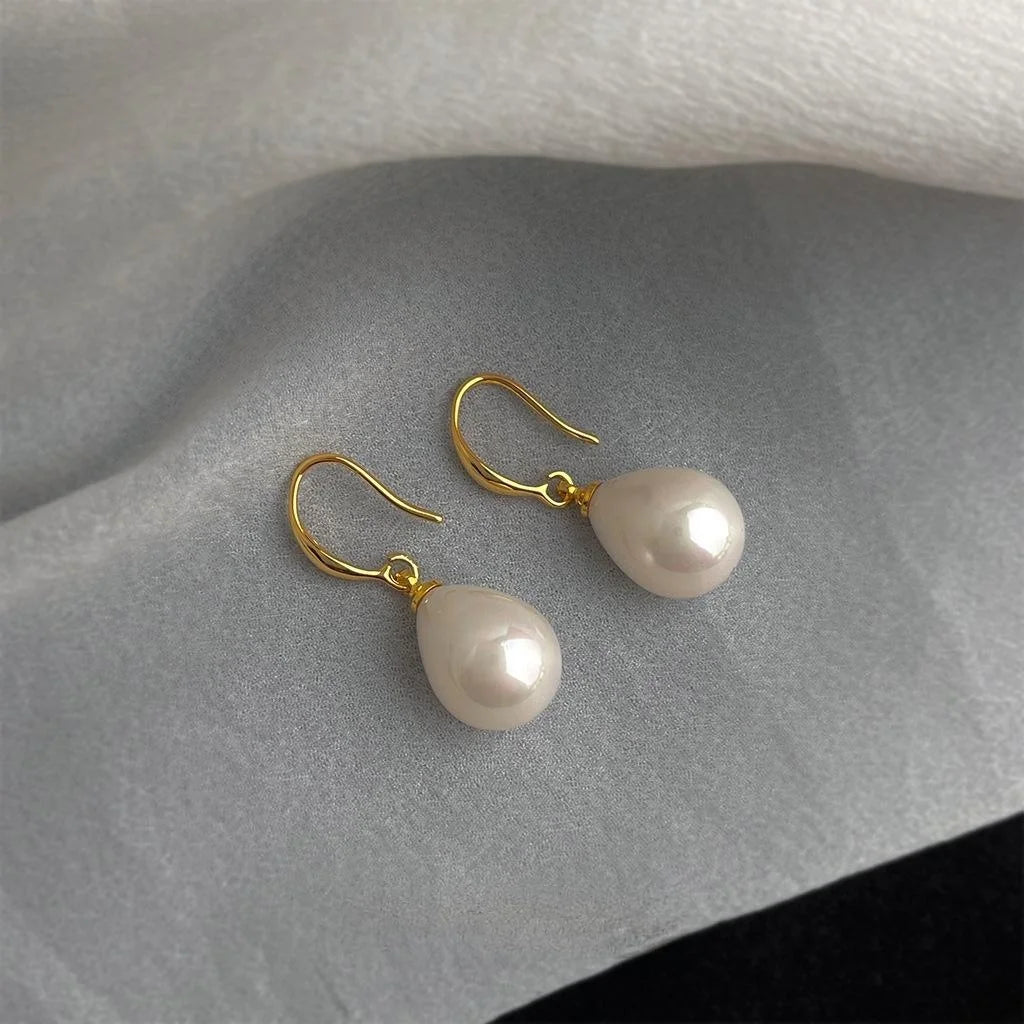 Copper Iridescent Pearl Geometric Teardrop Drop Earrings Sweet Fairy Style Jewelry