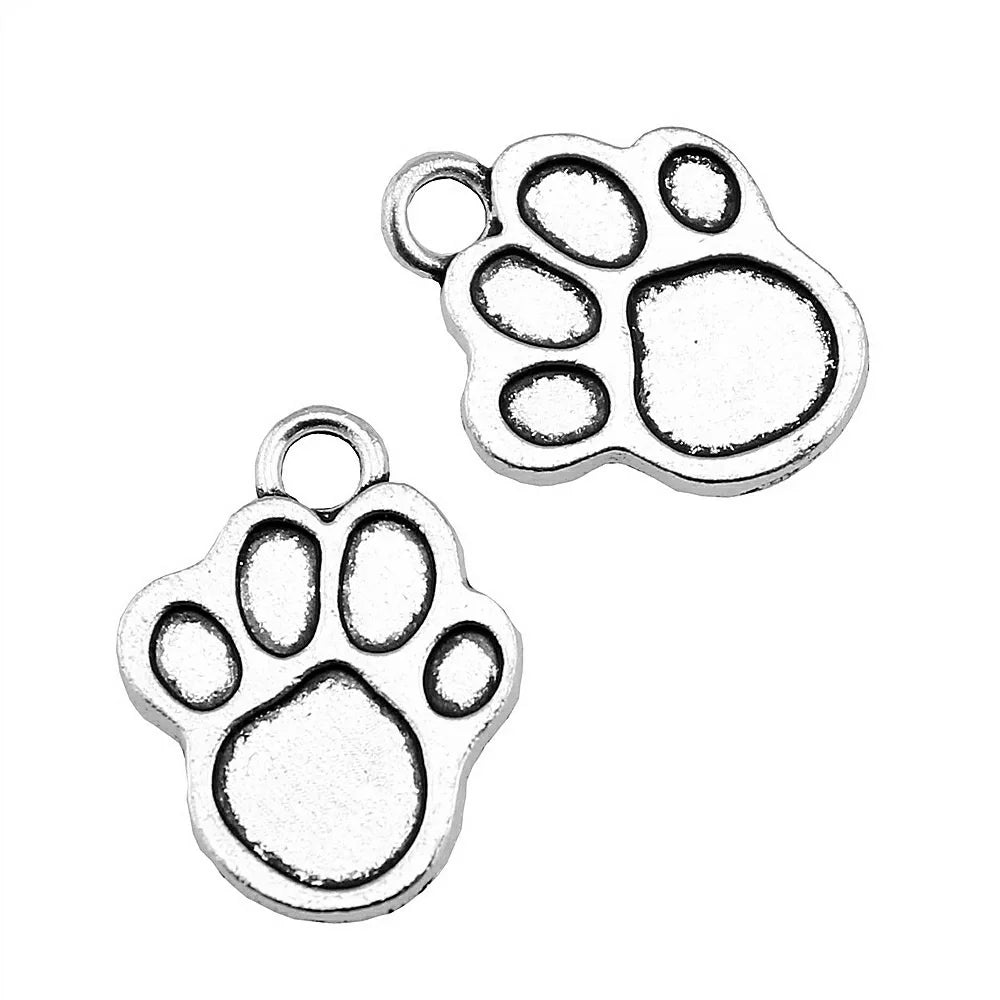 22x17mm 2.3g Antique Silver Zinc Alloy Dog Paw Charm Pendant for Pet Theme Jewelry Making