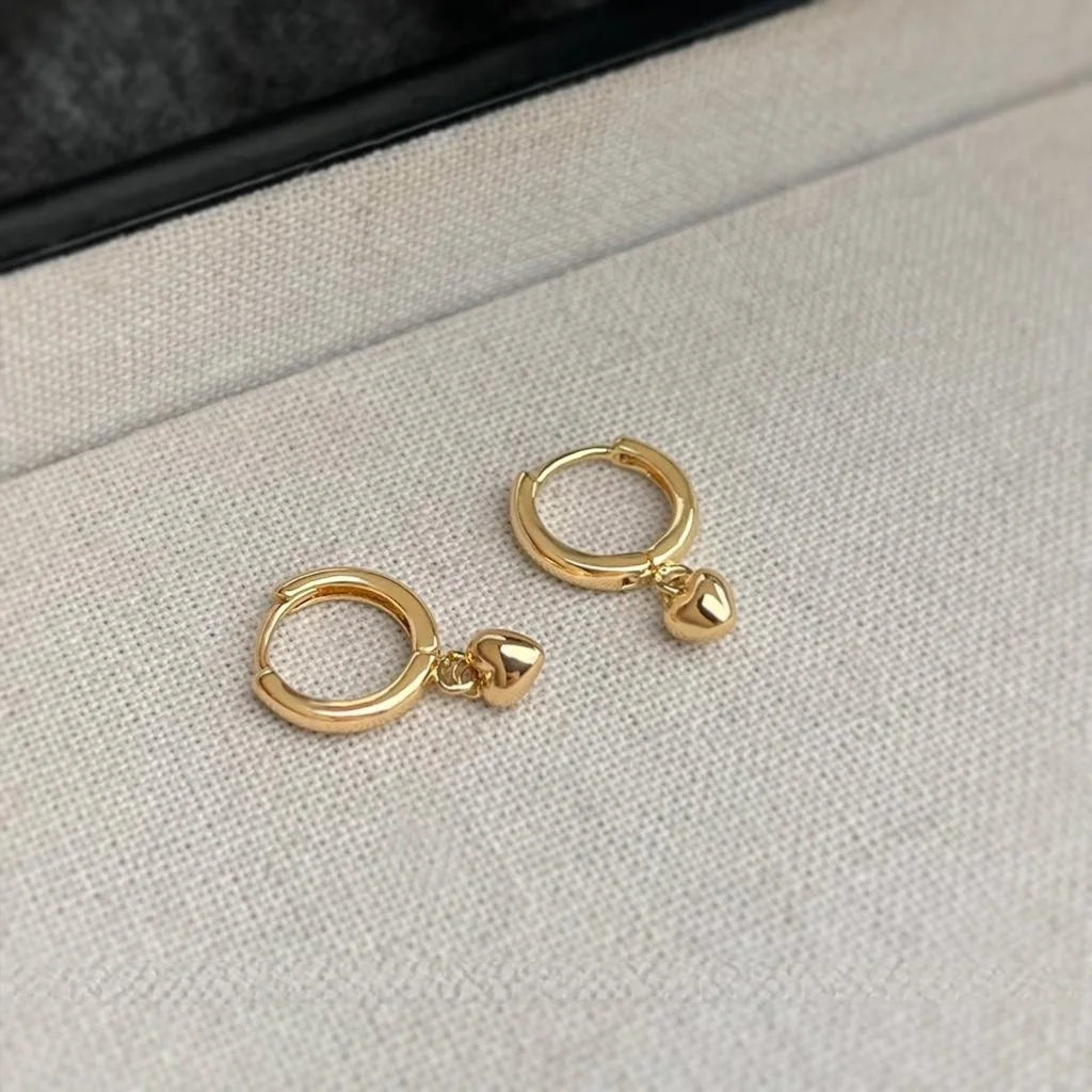 Minimalist 14K Gold Plated Copper Heart And Circle Drop Earrings For Women