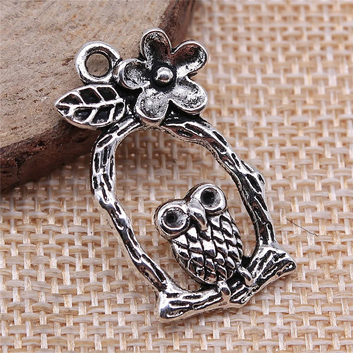 17x31mm 3.6g Antique Silver Tone Zinc Alloy Flower Owl Cat Charm Pendant for DIY Necklace Jewelry Making