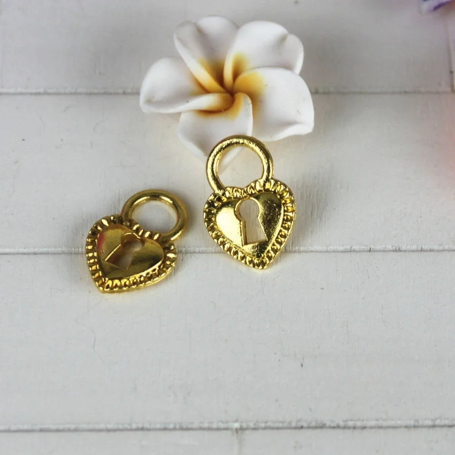 17x12MM Gold Zinc Alloy Heart Lock Charm Pendant for DIY Necklace Bracelet Jewelry Making