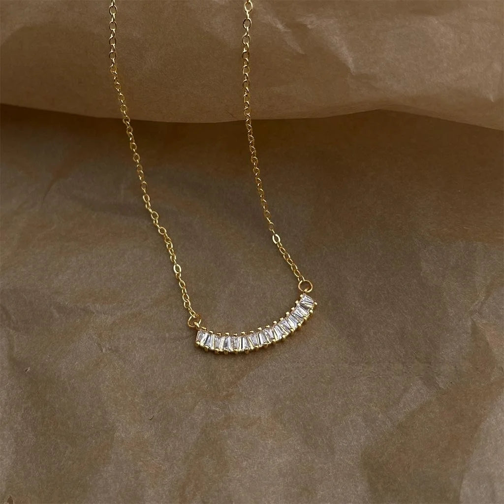 Light Luxury Real Gold Plated Copper Micro Pave Zircon Geometric Clavicle Necklace For Women
