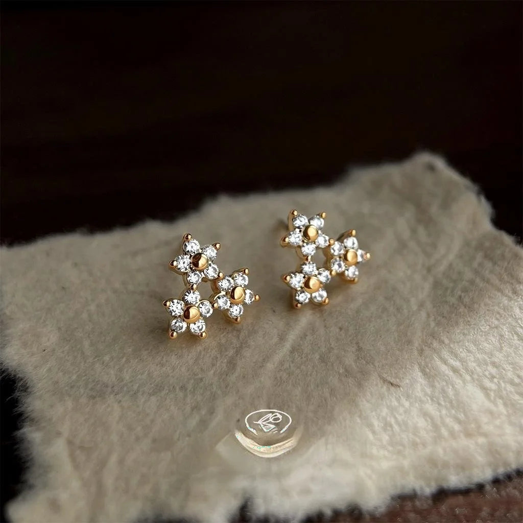 18K Gold Plated Copper Micro Pave Zircon Mini Flower Stud Earrings