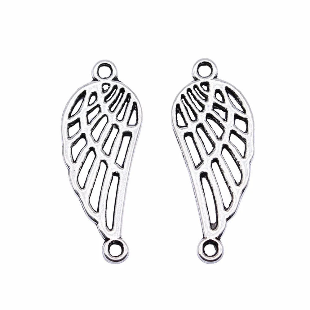 25x10mm 0.6g Antique Silver Zinc Alloy Hollow Wing Connector Charm for Bracelet Earring Making