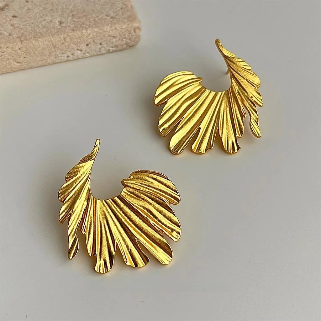 Matte Electroplated Copper Leaf Geometric Drop Earrings Retro Designer Statement Jewelry