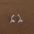 14K Gold Plated Copper Fishtail Micro Pave Zircon Stud Earrings Light Luxury Style
