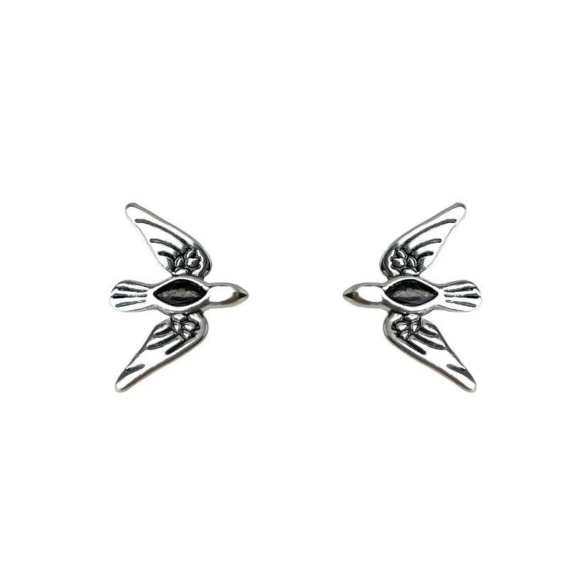 Personalized Sweet Cool Micro Pave Zircon Flying Bird Copper Stud Earrings For Women