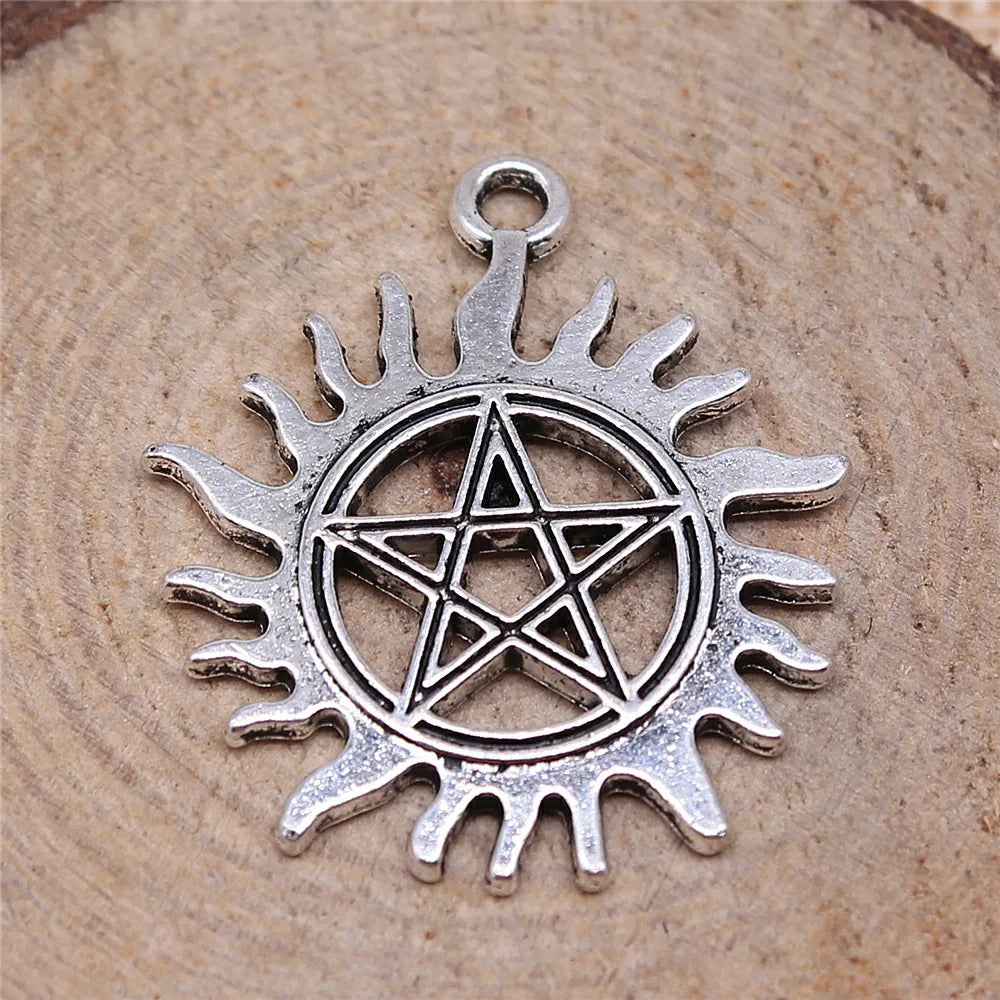 30x26mm 2.8g Antique Silver Zinc Alloy Five Point Star Sun Charm Pendant for Necklace Bracelet DIY
