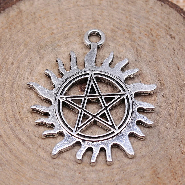 30x26mm 2.8g Antique Silver Zinc Alloy Five Point Star Sun Charm Pendant for Necklace Bracelet DIY