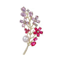 Elegant Colorful Flower Branch Brooch With Pearl Rhinestone Alloy Leaves, Women's Lapel Pin Corsage Gift