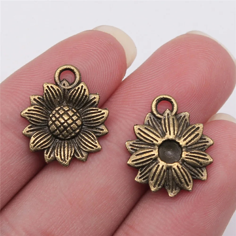 18x15mm 1.4g Multicolor Zinc Alloy Sunflower Flower Charm Pendant for Bracelet Necklace DIY Jewelry Making