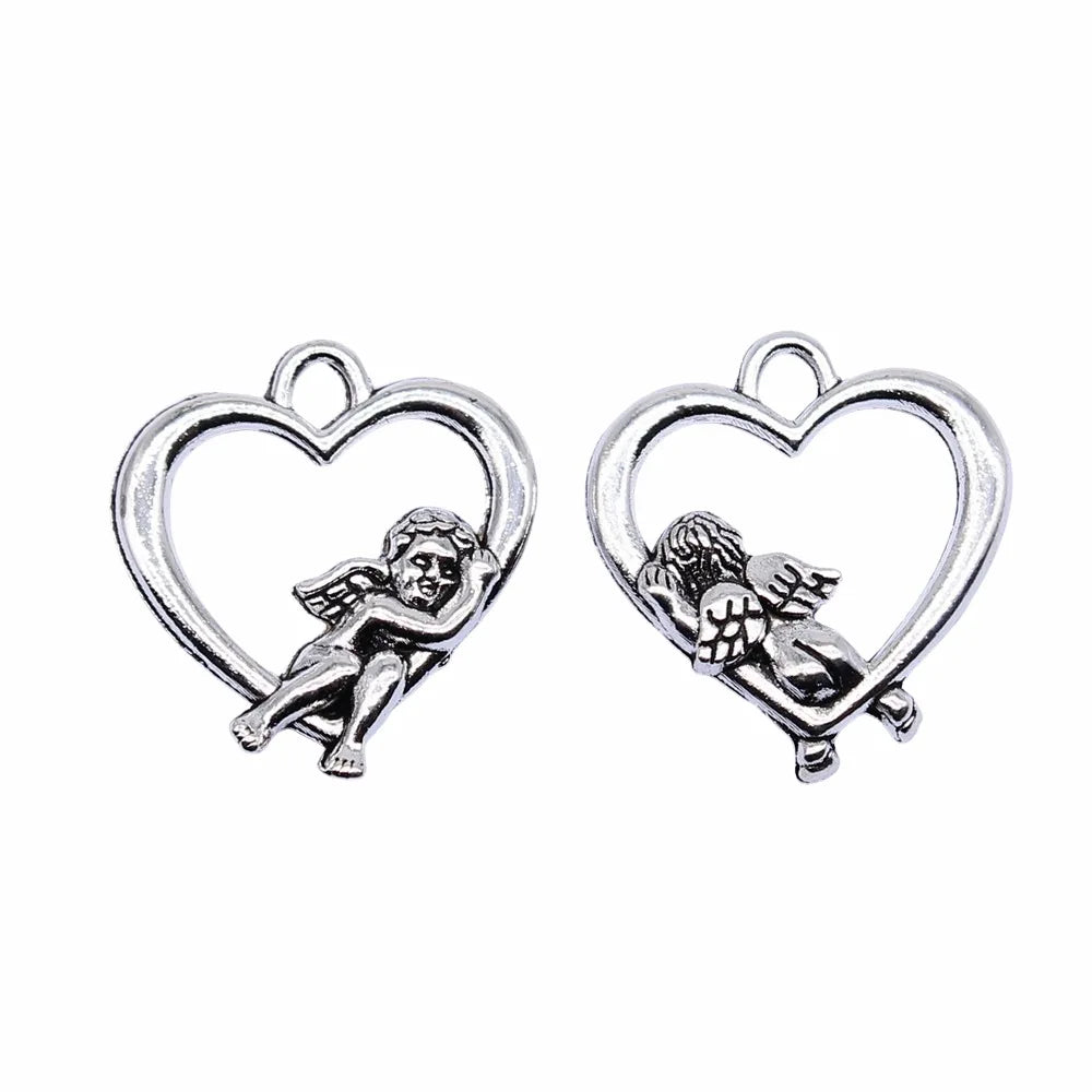 20x17mm 1.5g Multicolor Zinc Alloy Heart Angel Charm Pendant for DIY Bracelet Necklace Making