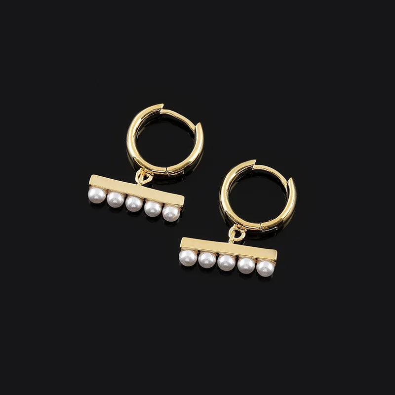 Elegant Gold Alloy Spiral Hoop Bar Pearl Drop Stud & Clip On No Piercing Women's Fashion Earrings