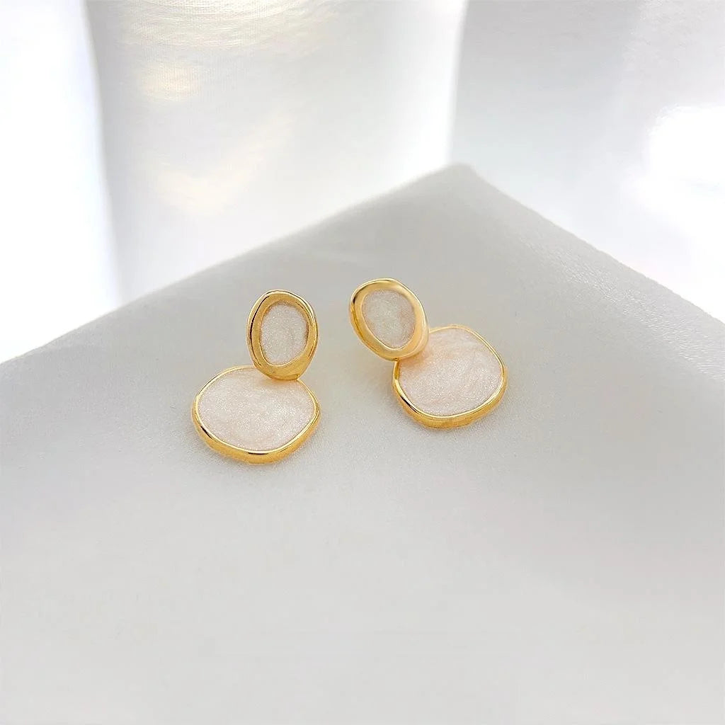 French Vintage Cream White Enamel Irregular Geometric Drop Earrings