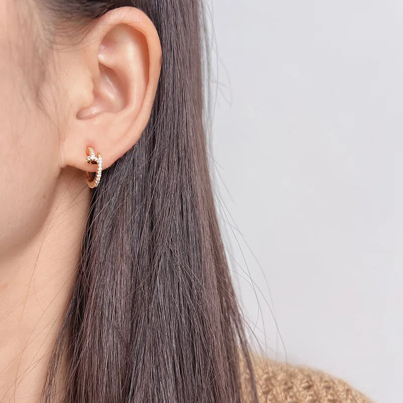 Elegant Gold Zircon Spiral Disc C Hoop Stud & Clip On No Piercing Commuter Fashion Earrings