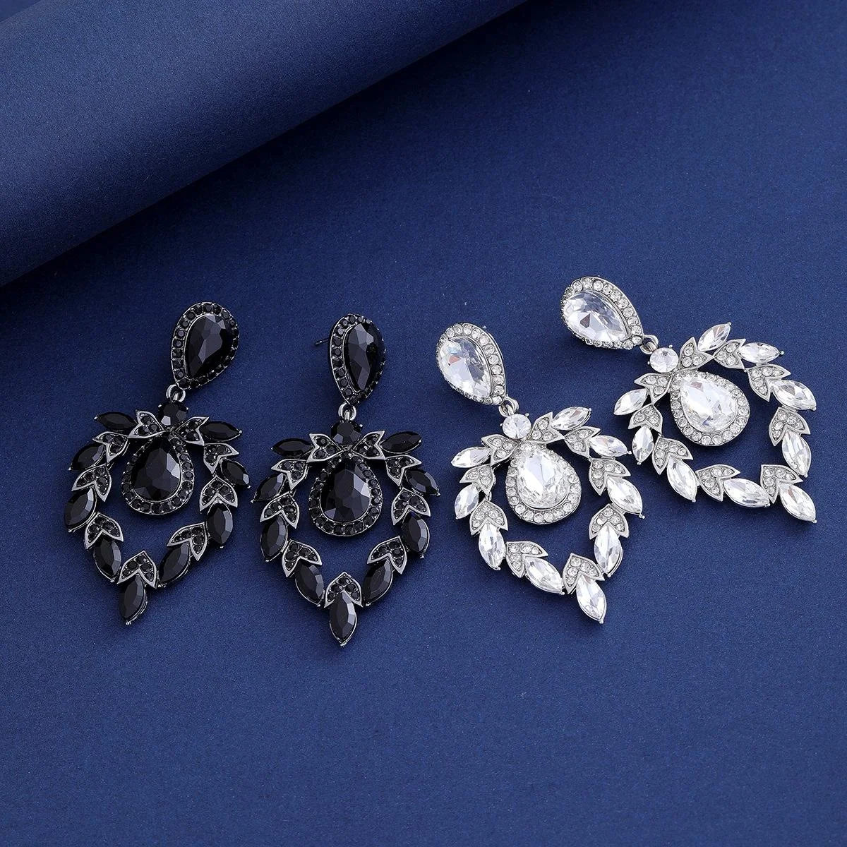 Vintage Luxury Blue Crystal Teardrop Chandelier Earrings, Rhinestone Alloy Dangle Earrings For Wedding Party Gift