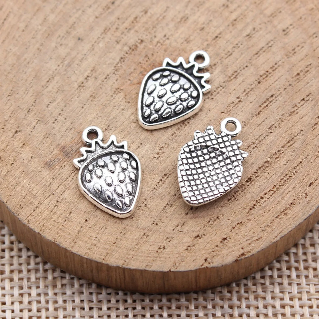 16x10mm 0.77g Antique Silver Zinc Alloy Strawberry Charm Pendant for Bracelet Necklace DIY Jewelry