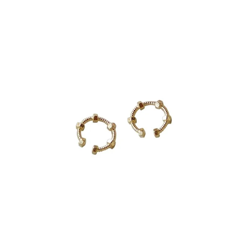 14K Gold Plated Copper Geometric Hoop Drop Earrings, Minimalist No Piercing Ear Cuff Clips
