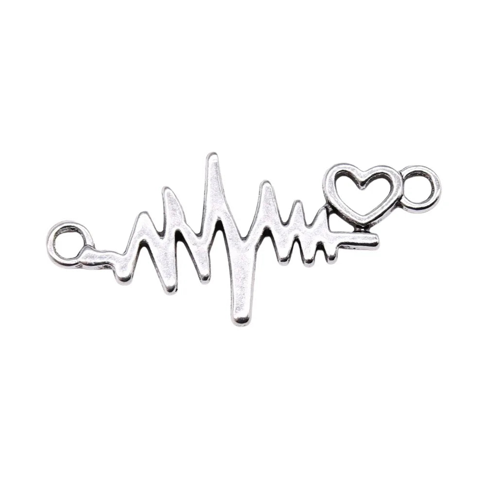 31x14mm 0.95g Multicolor Zinc Alloy Heart ECG Connector Charm for DIY Bracelet Necklace Making