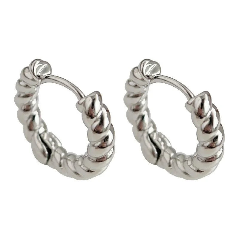 Copper Geometric Twist Micro Pave Zircon Stud Earrings, Versatile Sweet Cool Commuter Style