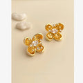Vintage Ethnic Plum Blossom Zircon Stud Earrings With 14K Plated Copper