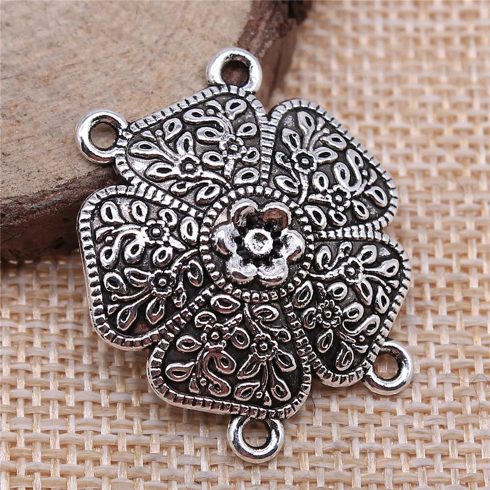 28x31mm 3.8g Antique Silver Zinc Alloy Four Hole Body Chain Connector Charm for DIY Jewelry Making