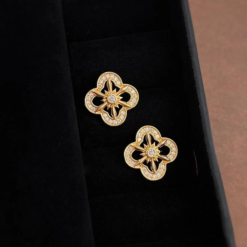 Light Luxury Floral Zircon Micro Pave Copper Stud Earrings For Women