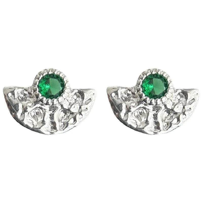 Premium Copper Fan Pleated Geometric Zircon Micro Pave Stud Earrings New Chinese Style