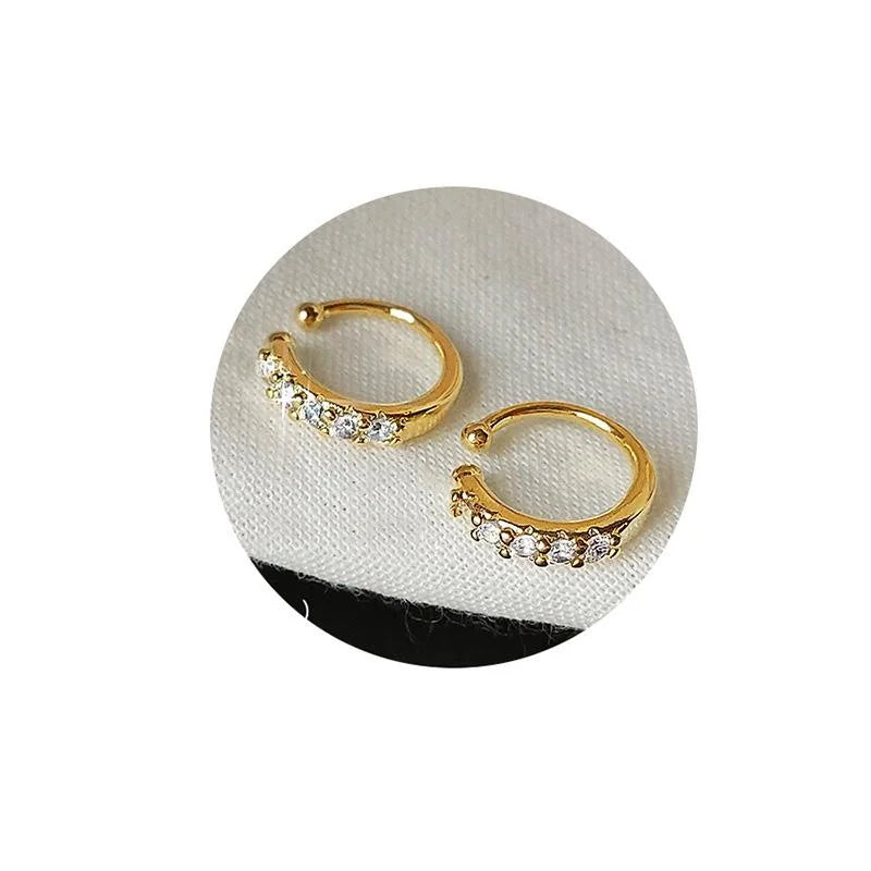 14K Gold Plated Copper Zircon Micro Pave Geometric Hoop Clip On Drop Earrings