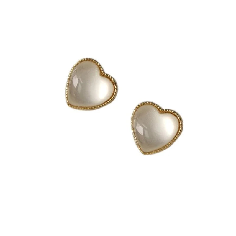 14K Plated Copper Heart Stud Earrings, Korean Japanese Minimalist Small Elegant Ear Jewelry