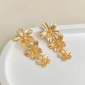 Vintage Style Copper Flower Petal Long Drop Earrings Statement Fashion Jewelry