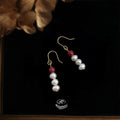 Handmade Ethnic Vintage Freshwater Pearl And Red Agate Round Geometric Drop Earrings