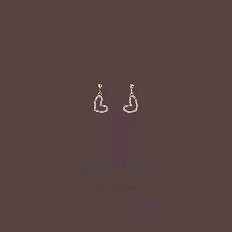 Minimalist Copper Micro Pave Zircon Mini Hollow Heart Stud Earrings For Women