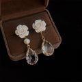 Light Luxury Transparent Resin Rose Flower Glass Crystal Water Drop Earrings for Women