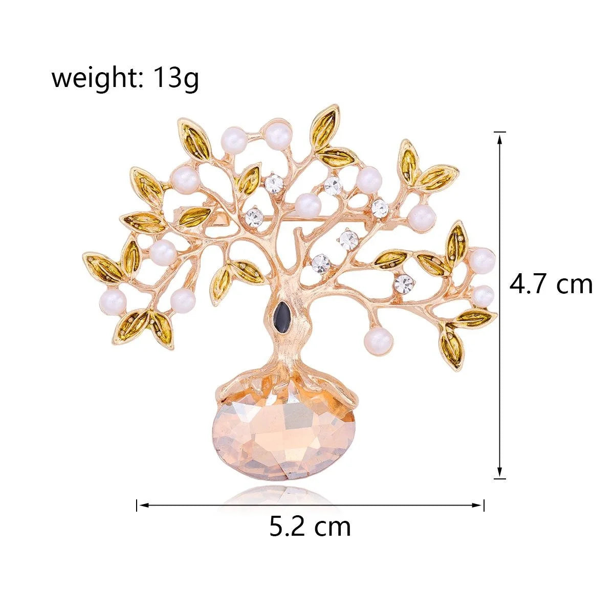 Elegant Fortune Tree Brooch With Pearls, Rhinestones And Red Crystal, Gold Alloy Lapel Pin Corsage Gift