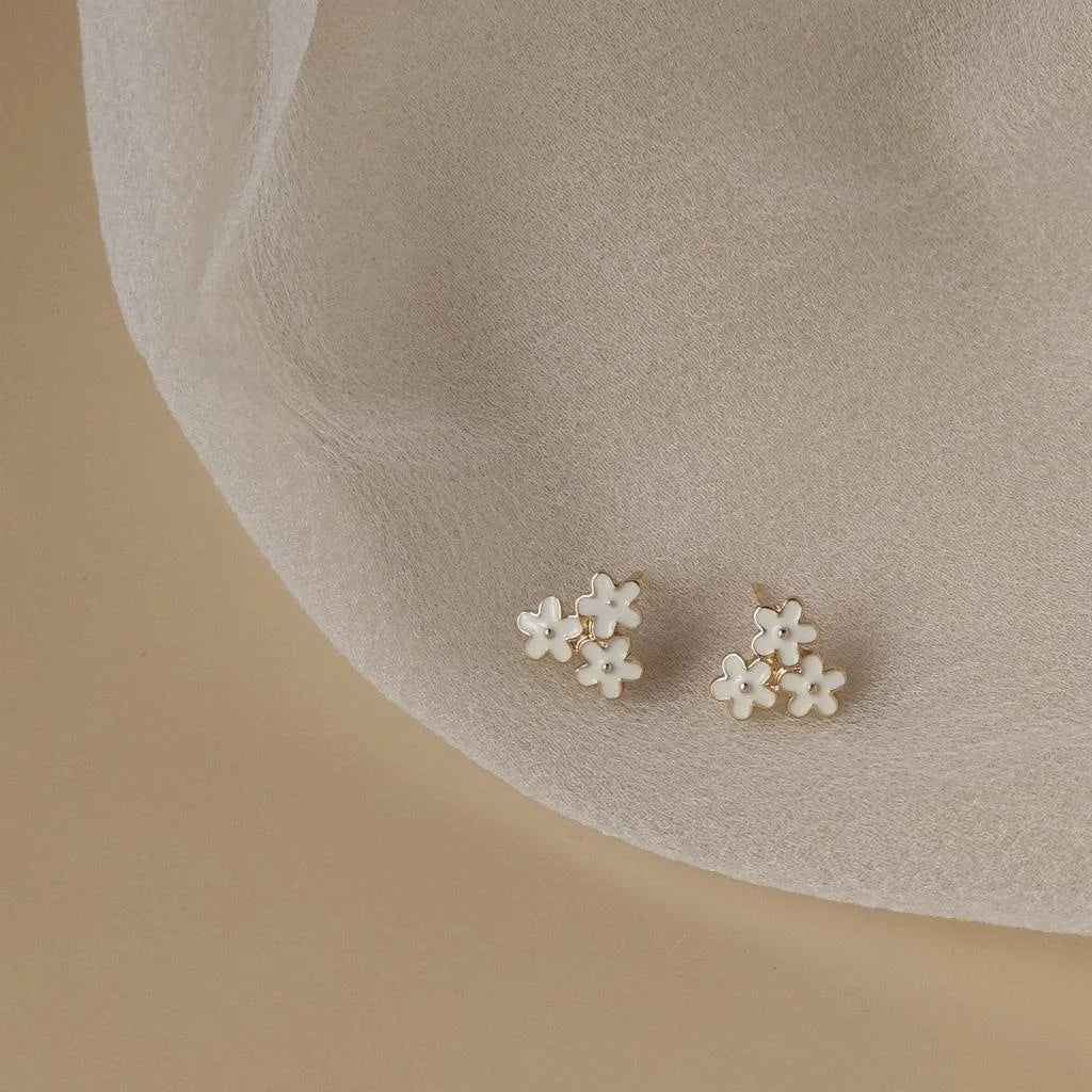 Sweet Minimalist 14K Plated Alloy Enamel Flower Stud Earrings For Women Korean Style