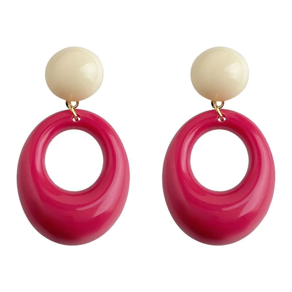Ethnic Vintage Red Resin Round Oval Geometric Drop Earrings With Copper