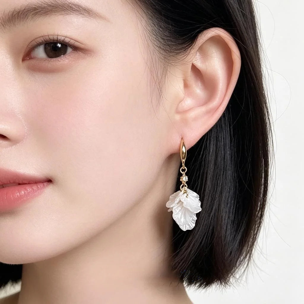 Fresh Elegant Acrylic Flower Tassel Drop Earrings, Handmade Copper Summer Floral Jewelry