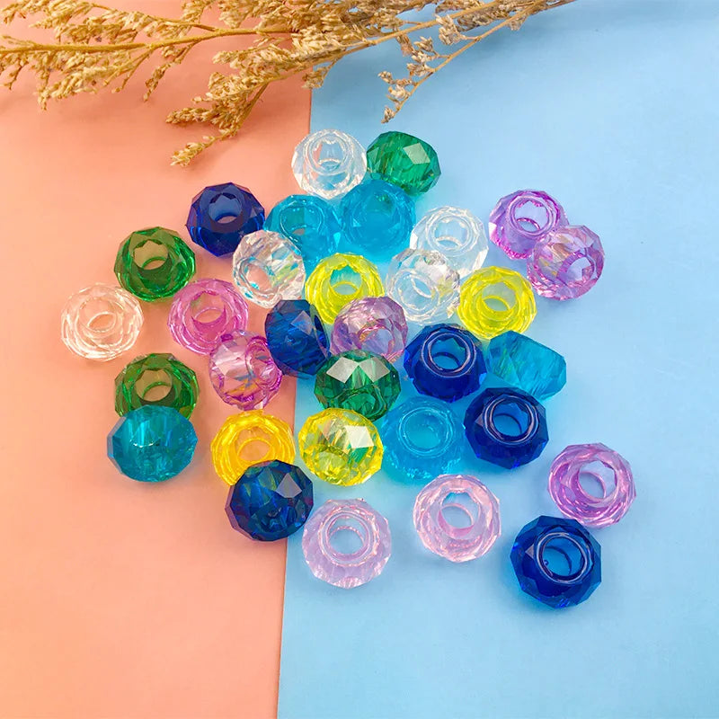 Transparent Faceted Acrylic Large Hole Loose Beads for DIY Bracelet Necklace Jewelry Making