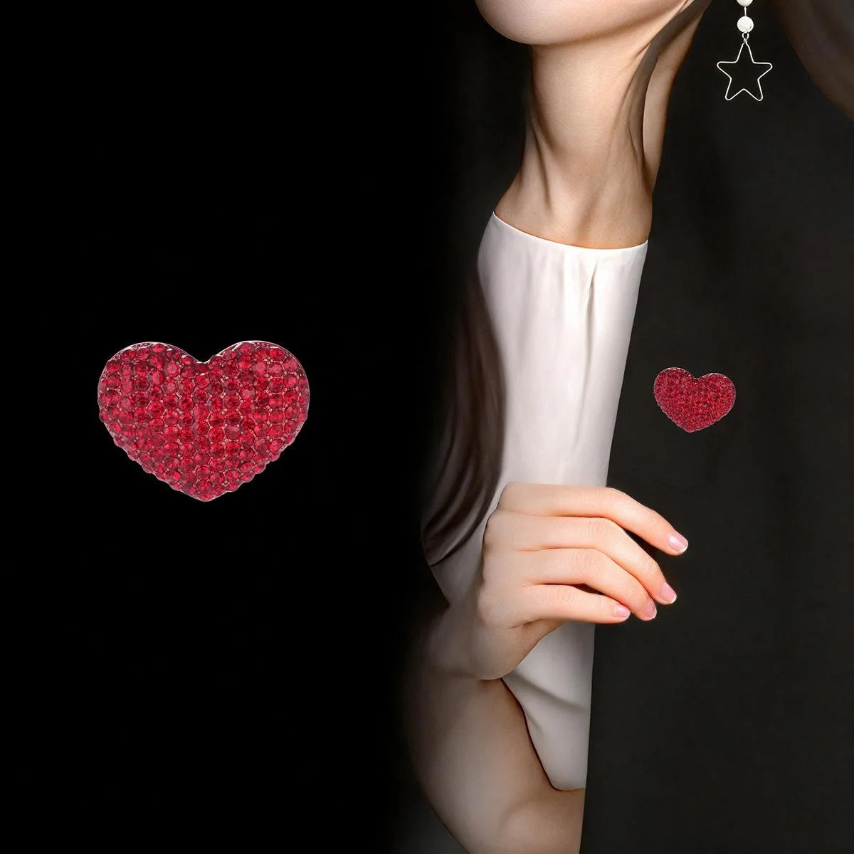 Elegant Red Heart Rhinestone Brooch Sparkling Crystal Love Lapel Pin Corsage Suit Accessory Gift